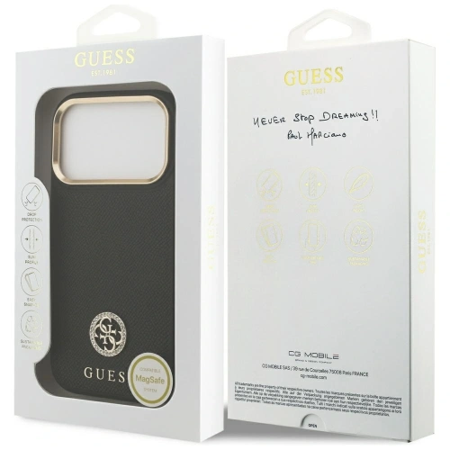 Etui Guess Grained Strass Logo MagSafe do Apple iPhone 17 Pro czarny