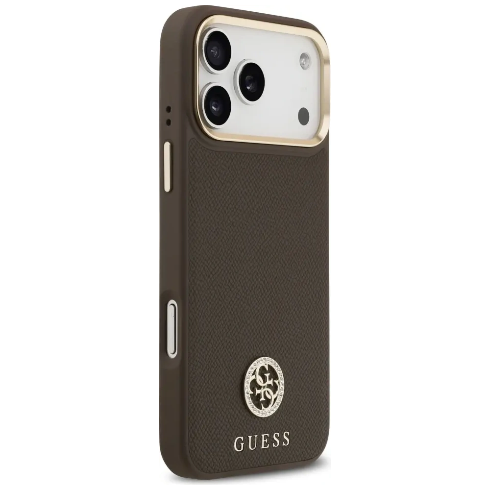 Etui Guess Grained Strass Logo MagSafe do Apple iPhone 17 Pro Max brązowy