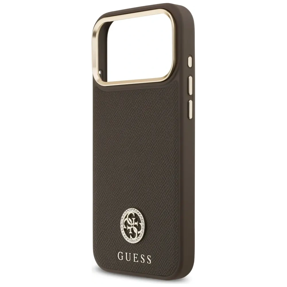 Etui Guess Grained Strass Logo MagSafe do Apple iPhone 17 Pro Max brązowy