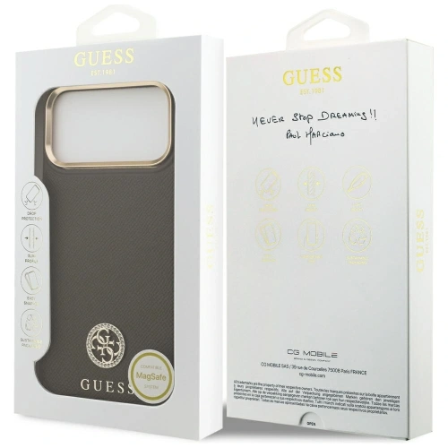 Etui Guess Grained Strass Logo MagSafe do Apple iPhone 17 Pro Max brązowy