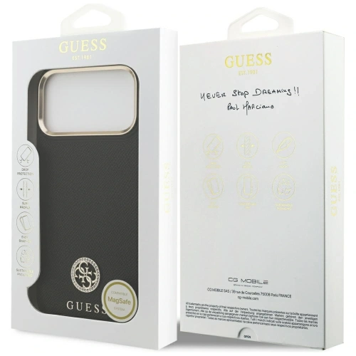 Etui Guess Grained Strass Logo MagSafe do Apple iPhone 17 Pro Max czarny
