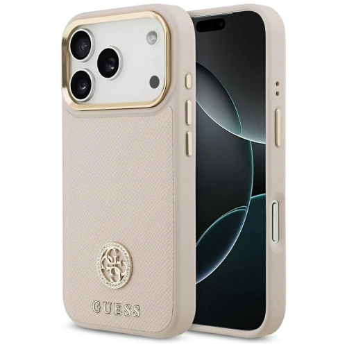 Etui Guess Grained Strass Logo MagSafe do Apple iPhone 17 Pro różowy