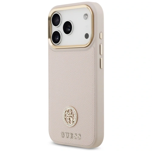 Etui Guess Grained Strass Logo MagSafe do Apple iPhone 17 Pro różowy