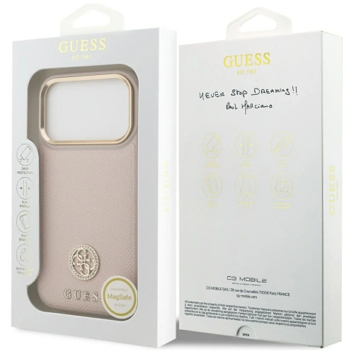 Etui Guess Grained Strass Logo MagSafe do Apple iPhone 17 Pro różowy