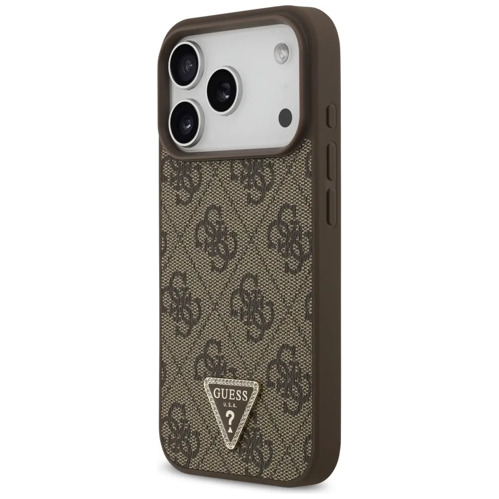 Etui Guess Leather 4G Triangle Strass MagSafe do Apple iPhone 17 Pro brązowy