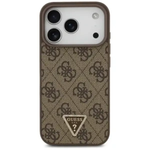 Etui Guess Leather 4G Triangle Strass MagSafe do Apple iPhone 17 Pro brązowy
