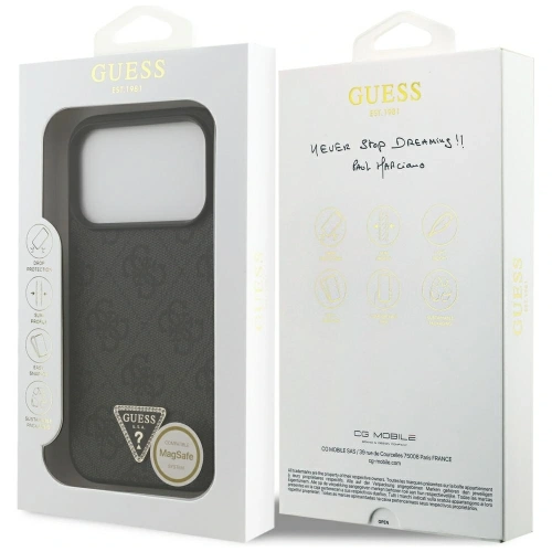Etui Guess Leather 4G Triangle Strass MagSafe do Apple iPhone 17 Pro czarny