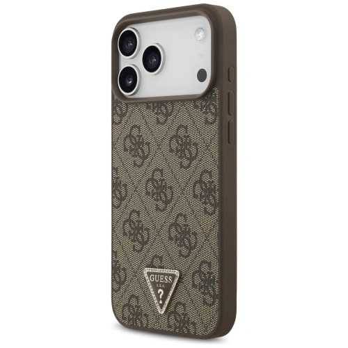 Etui Guess Leather 4G Triangle Strass MagSafe do Apple iPhone 17 Pro Max brązowy