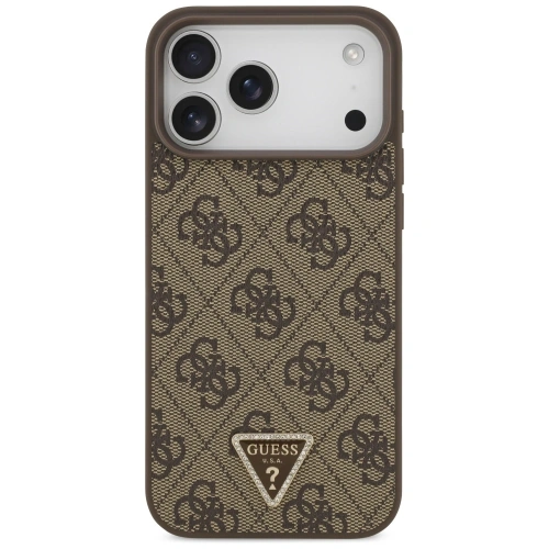 Etui Guess Leather 4G Triangle Strass MagSafe do Apple iPhone 17 Pro Max brązowy