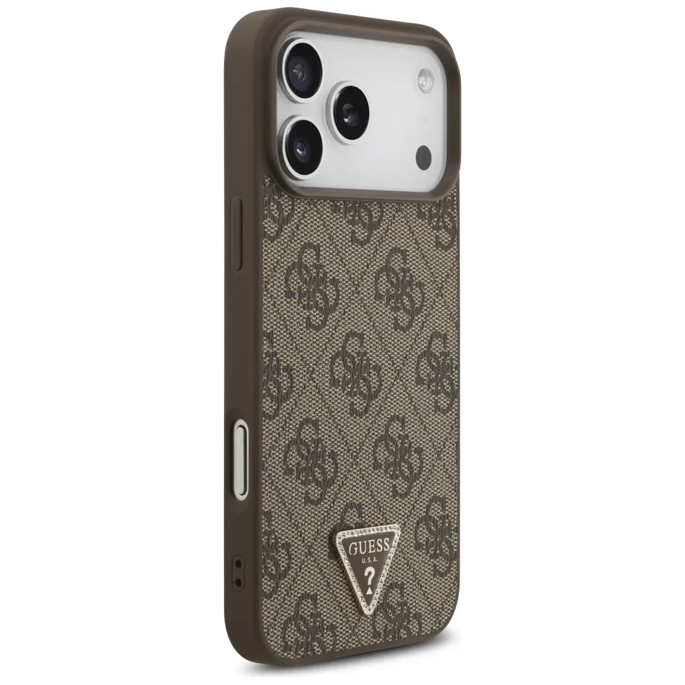 Etui Guess Leather 4G Triangle Strass MagSafe do Apple iPhone 17 Pro Max brązowy