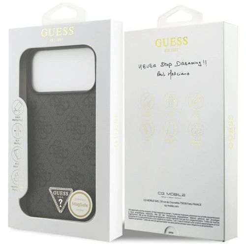 Etui Guess Leather 4G Triangle Strass MagSafe do Apple iPhone 17 Pro Max czarny