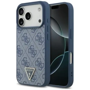 Etui Guess Leather 4G Triangle Strass MagSafe do Apple iPhone 17 Pro niebieski