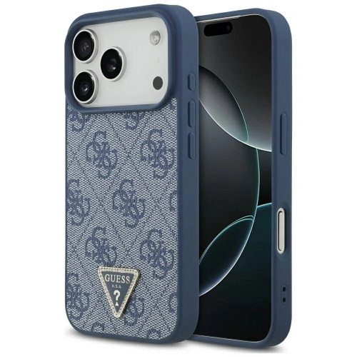 Etui Guess Leather 4G Triangle Strass MagSafe do Apple iPhone 17 Pro niebieski