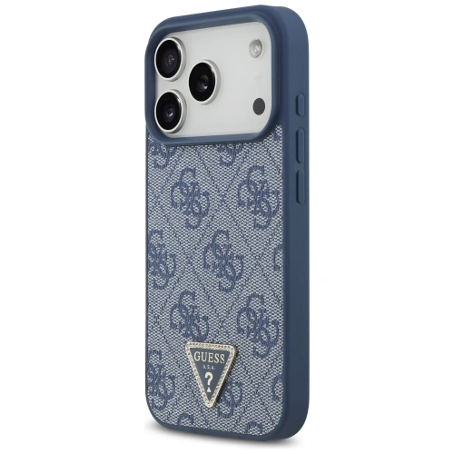 Etui Guess Leather 4G Triangle Strass MagSafe do Apple iPhone 17 Pro niebieski