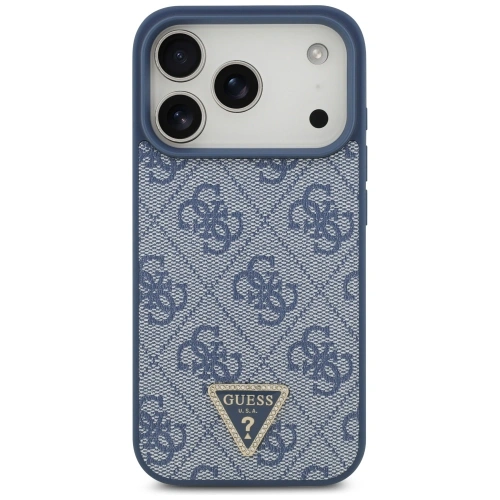 Etui Guess Leather 4G Triangle Strass MagSafe do Apple iPhone 17 Pro niebieski