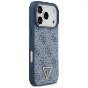 Etui Guess Leather 4G Triangle Strass MagSafe do Apple iPhone 17 Pro niebieski