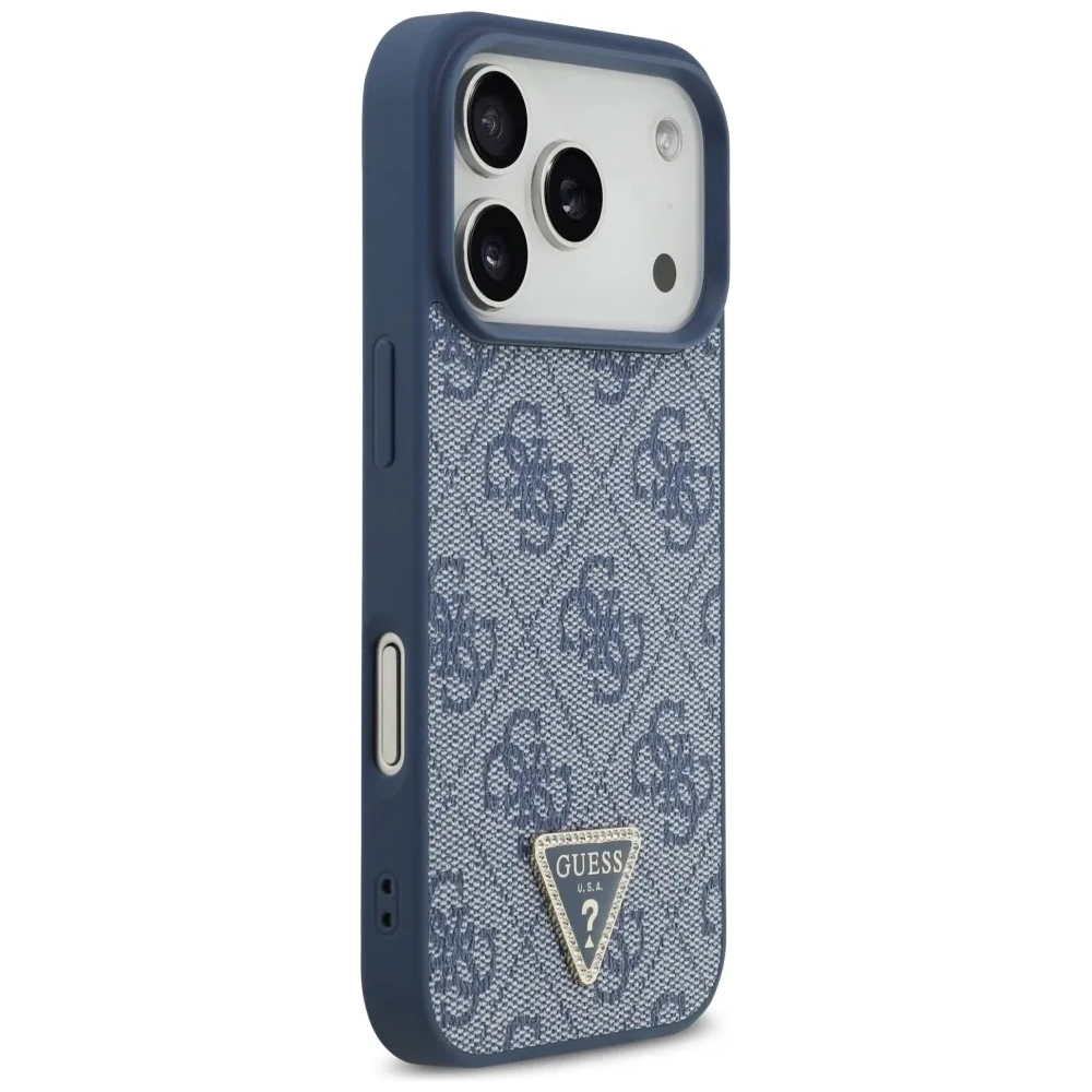 Etui Guess Leather 4G Triangle Strass MagSafe do Apple iPhone 17 Pro niebieski