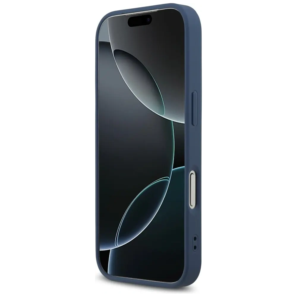 Etui Guess Leather 4G Triangle Strass MagSafe do Apple iPhone 17 Pro niebieski