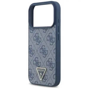 Etui Guess Leather 4G Triangle Strass MagSafe do Apple iPhone 17 Pro niebieski