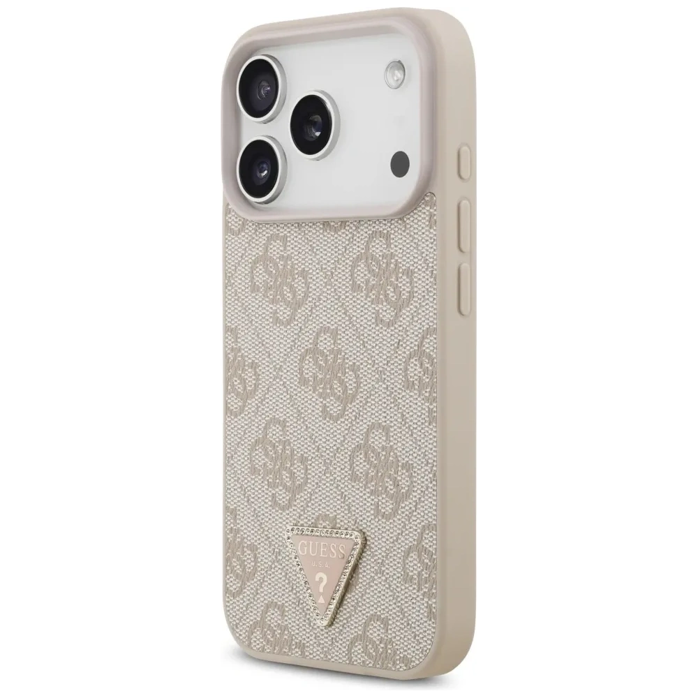 Etui Guess Leather 4G Triangle Strass MagSafe do Apple iPhone 17 Pro różowy