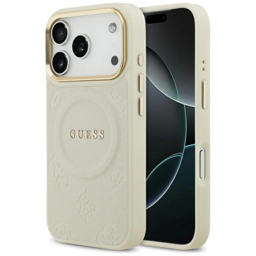 Etui Guess Peony Hot Stamp MagSafe do Apple iPhone 17 Pro beżowy