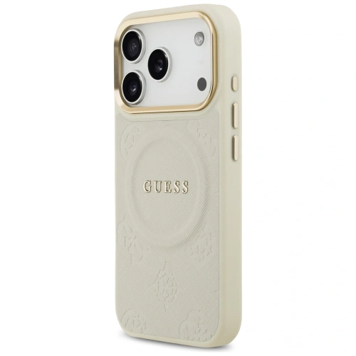 Etui Guess Peony Hot Stamp MagSafe do Apple iPhone 17 Pro beżowy