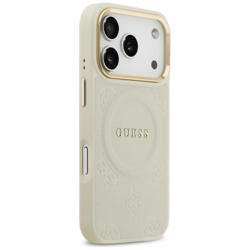 Etui Guess Peony Hot Stamp MagSafe do Apple iPhone 17 Pro beżowy