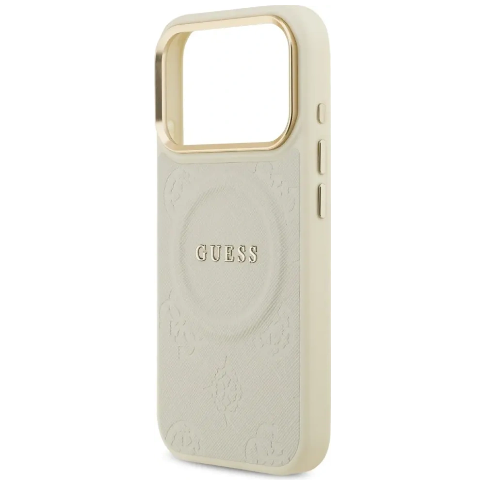 Etui Guess Peony Hot Stamp MagSafe do Apple iPhone 17 Pro beżowy