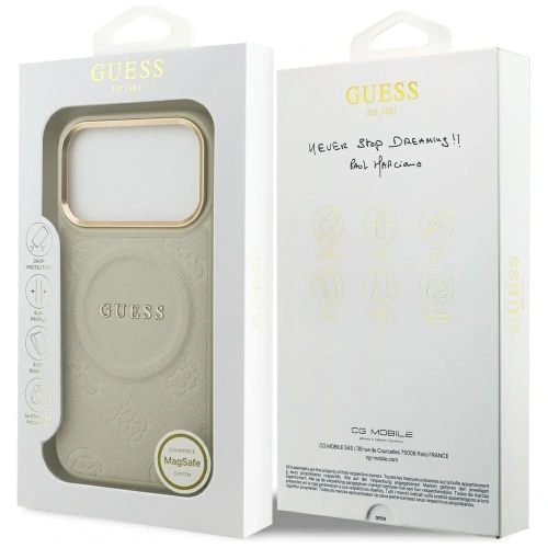 Etui Guess Peony Hot Stamp MagSafe do Apple iPhone 17 Pro beżowy