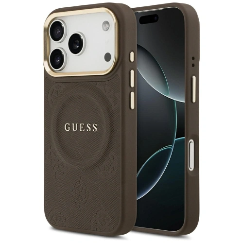 Etui Guess Peony Hot Stamp MagSafe do Apple iPhone 17 Pro brązowy