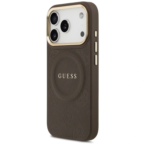 Etui Guess Peony Hot Stamp MagSafe do Apple iPhone 17 Pro brązowy