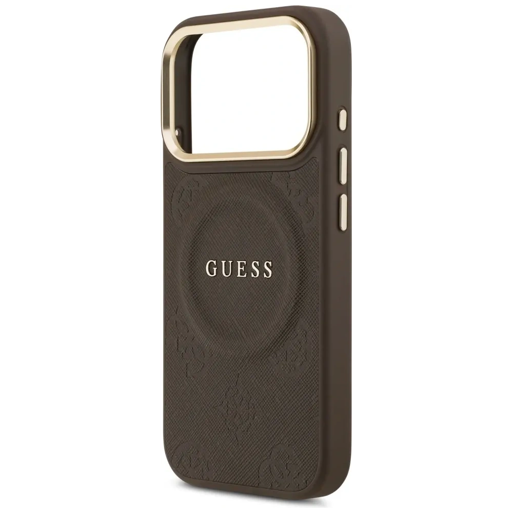 Etui Guess Peony Hot Stamp MagSafe do Apple iPhone 17 Pro brązowy