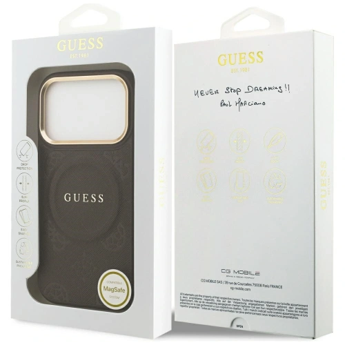 Etui Guess Peony Hot Stamp MagSafe do Apple iPhone 17 Pro brązowy