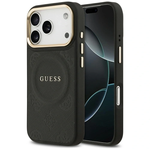 Etui Guess Peony Hot Stamp MagSafe do Apple iPhone 17 Pro czarny