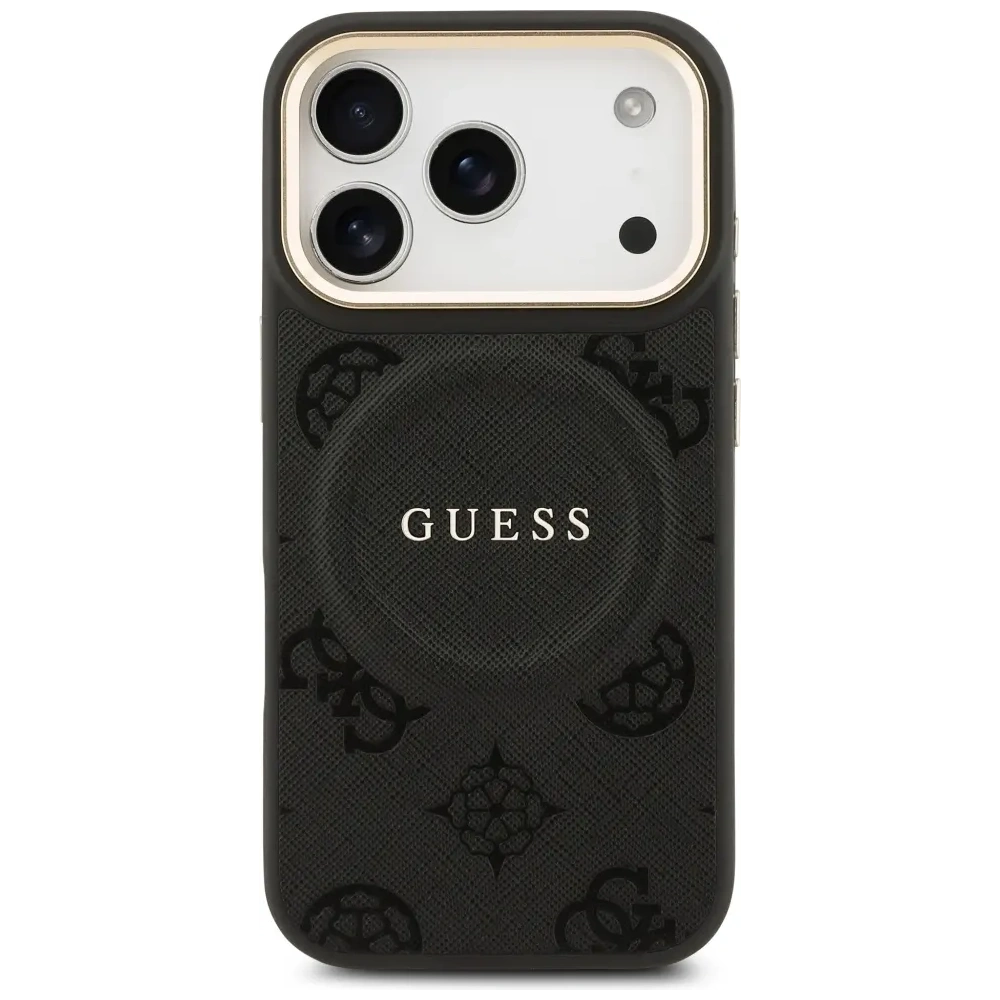 Etui Guess Peony Hot Stamp MagSafe do Apple iPhone 17 Pro czarny