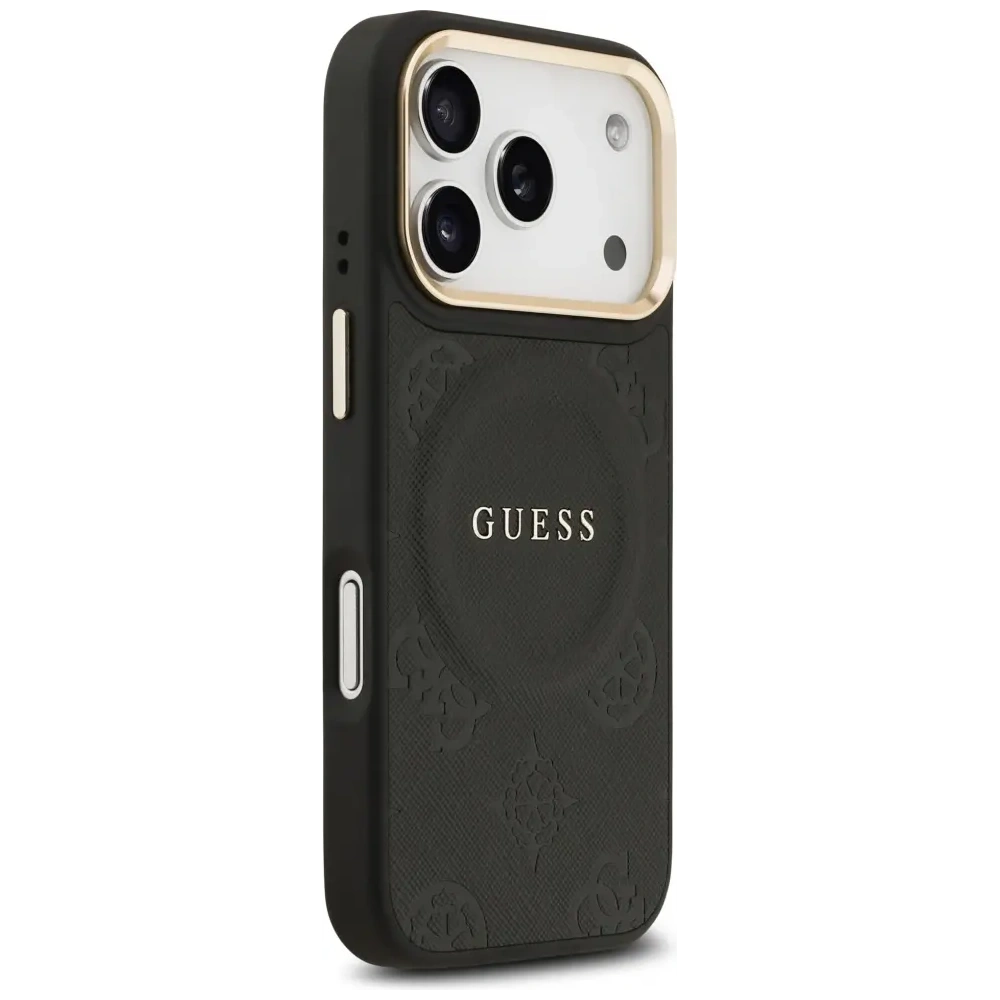 Etui Guess Peony Hot Stamp MagSafe do Apple iPhone 17 Pro czarny