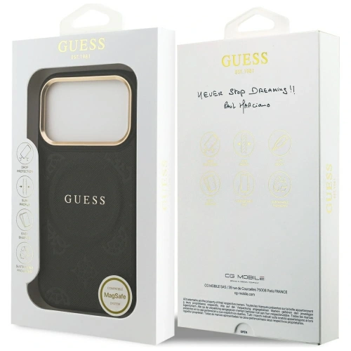 Etui Guess Peony Hot Stamp MagSafe do Apple iPhone 17 Pro czarny