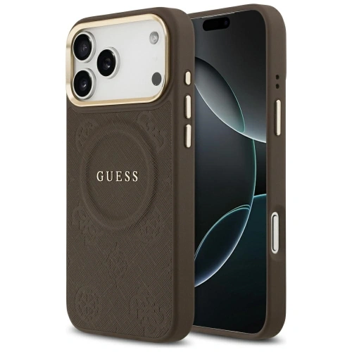 Etui Guess Peony Hot Stamp MagSafe do Apple iPhone 17 Pro Max brązowy