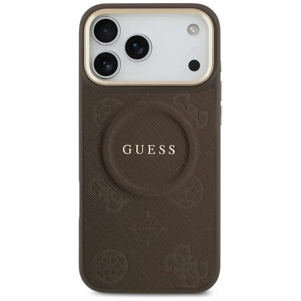 Etui Guess Peony Hot Stamp MagSafe do Apple iPhone 17 Pro Max brązowy
