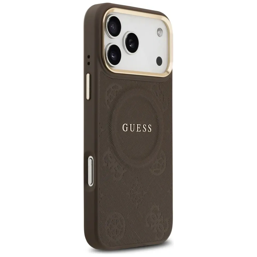 Etui Guess Peony Hot Stamp MagSafe do Apple iPhone 17 Pro Max brązowy