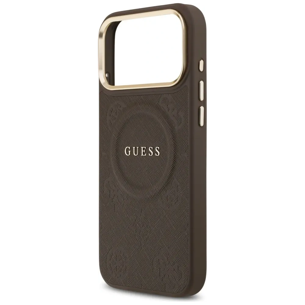 Etui Guess Peony Hot Stamp MagSafe do Apple iPhone 17 Pro Max brązowy