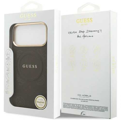 Etui Guess Peony Hot Stamp MagSafe do Apple iPhone 17 Pro Max brązowy