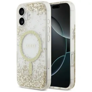 Etui Guess Resin Bottom Glitter MagSafe do Apple iPhone 17 złoty