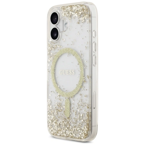 Etui Guess Resin Bottom Glitter MagSafe do Apple iPhone 17 złoty
