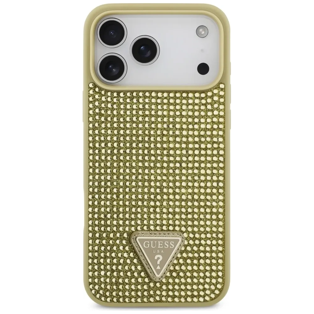 Etui Guess Rhinestone Triangle Logo do Apple iPhone 17 Pro Max złoty