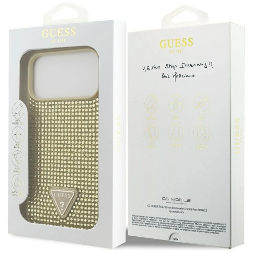 Etui Guess Rhinestone Triangle Logo do Apple iPhone 17 Pro Max złoty
