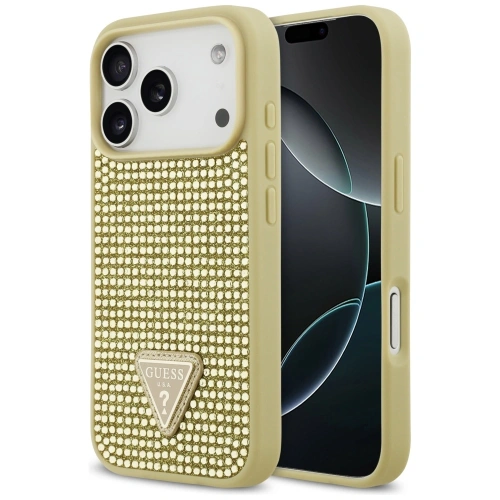 Etui Guess Rhinestone Triangle Logo do Apple iPhone 17 Pro złoty