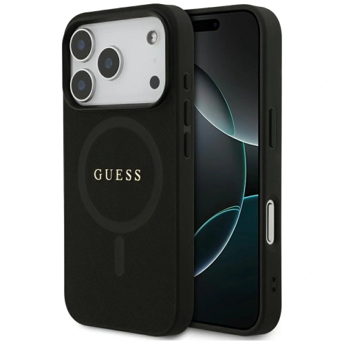 Etui Guess Saffiano Classic Logo MagSafe do Apple iPhone 17 Pro czarny