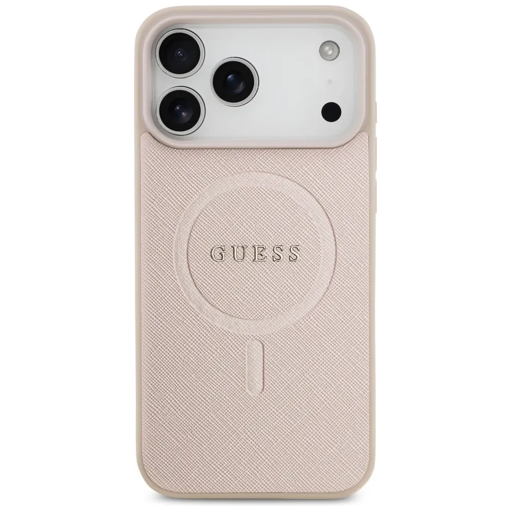 Etui Guess Saffiano Classic Logo MagSafe do Apple iPhone 17 Pro Max różowy