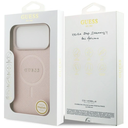 Etui Guess Saffiano Classic Logo MagSafe do Apple iPhone 17 Pro Max różowy